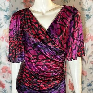 Vintage A. Byer Women's Blouse - Purple and Red Animal Print